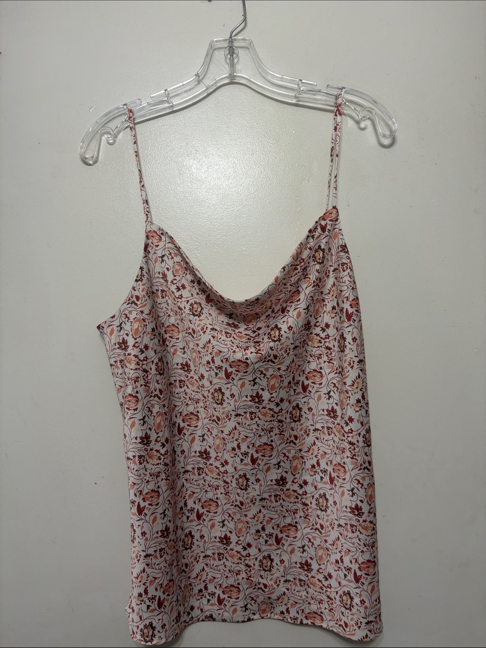 LOFT Floral Cowl Neck Spaghetti Strap Cami in White & Brown